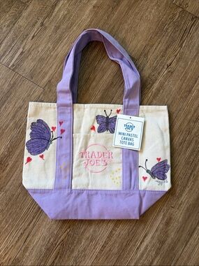 TRADERS JOE’S Mini Pastel Canvas Tote Bag with Butterfly Art by@sails66 13”x10”